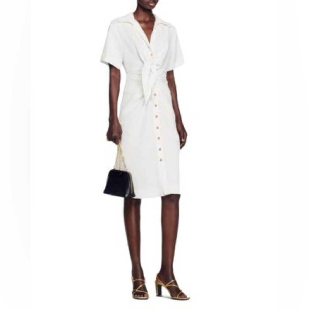 Sandro Ivory Midi Dress with Metallic Accents size 42